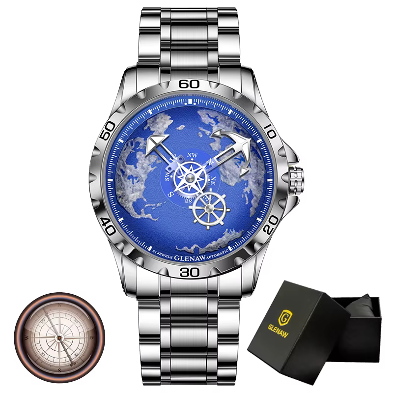 GLENAW Top marque hommes montre de luxe en acier inoxydable horloge lumineuse décontracté Chic étanc