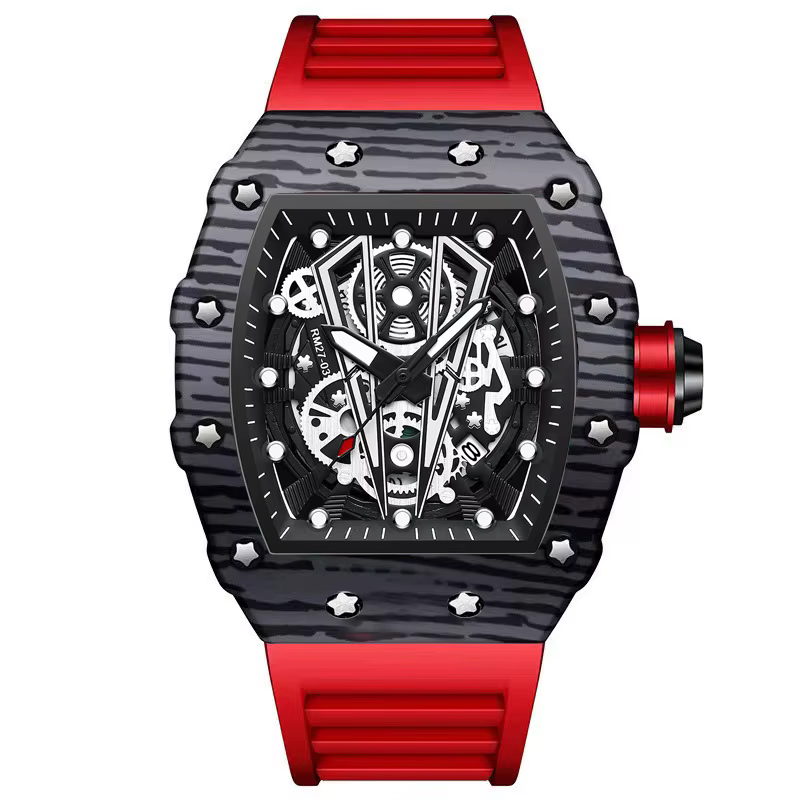 BINBOND-Montre-bracelet à quartz en silicone pour homme, miroir incurvé, surface creuse, marque domi
