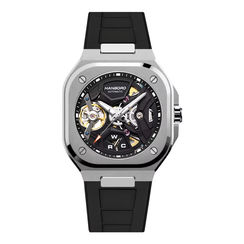 Montre mécanique automatique carrée HANBORO pour homme, montre de mode