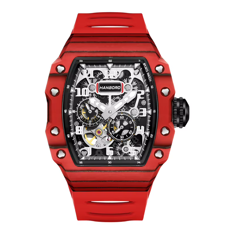 HANBORO – montre automatique pour hommes, 50mm, Tonneau, mécanique, lumineuse, étanche à 50M, bracel