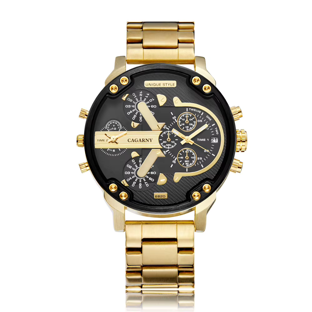 Montre pour homme CAGARNY 6820, montre à quartz, grand cadran, calendrier, deux mouvements, bracelet