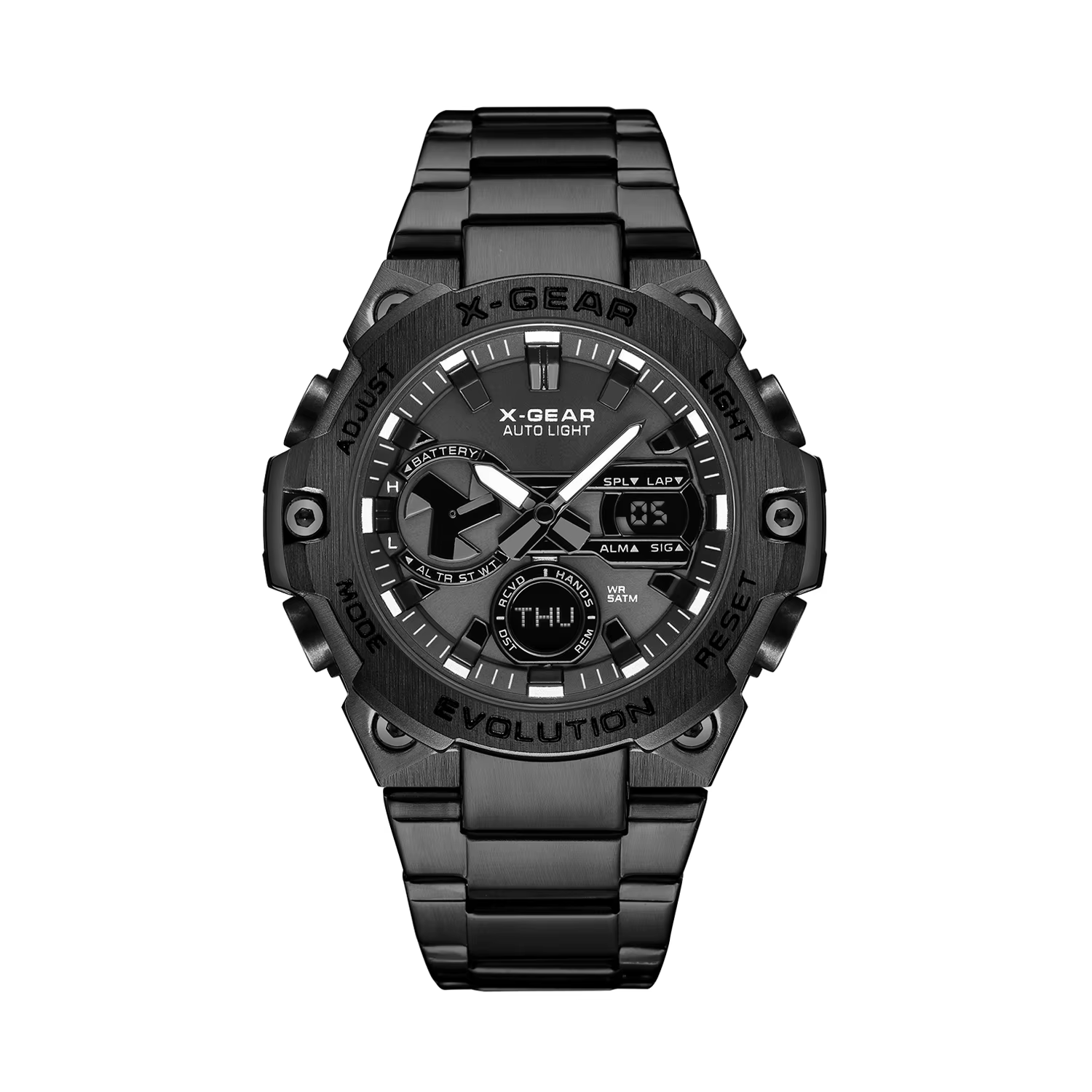 Montre multifonctionnelle pour homme en acier inoxydable avec rappel d'alarme, veilleuse, fonction d