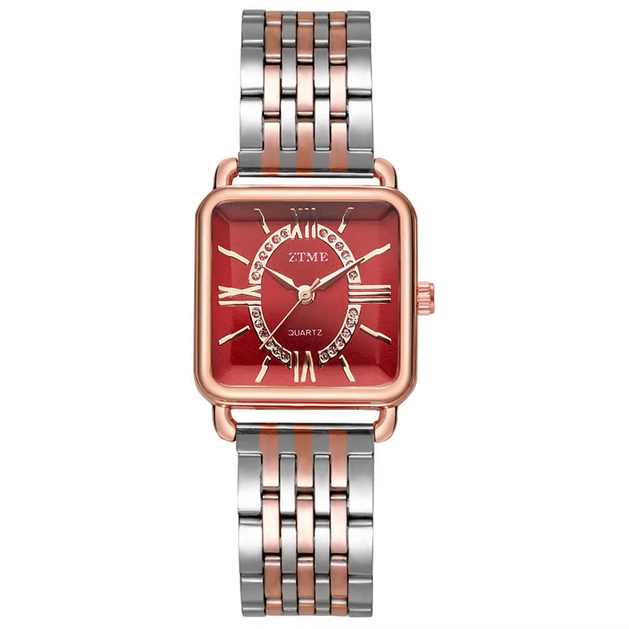 Montre carrée de luxe tendance pour femme de la marque SZTME, en acier inoxydable avec cadran romain