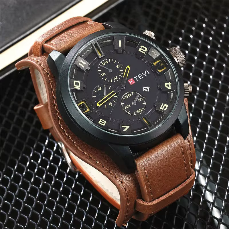 Montres rétro pour hommes, montre de luxe haut de gamme pour homme, bracelet en cuir PU, montre à qu