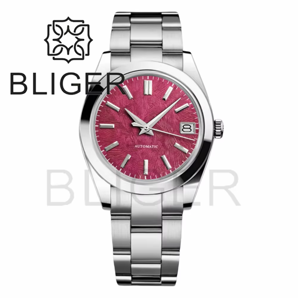 BLIGER 36mm39mm logo personnalisé cadran vert montre Sakura rose glace bleu Texture cadran verre sap