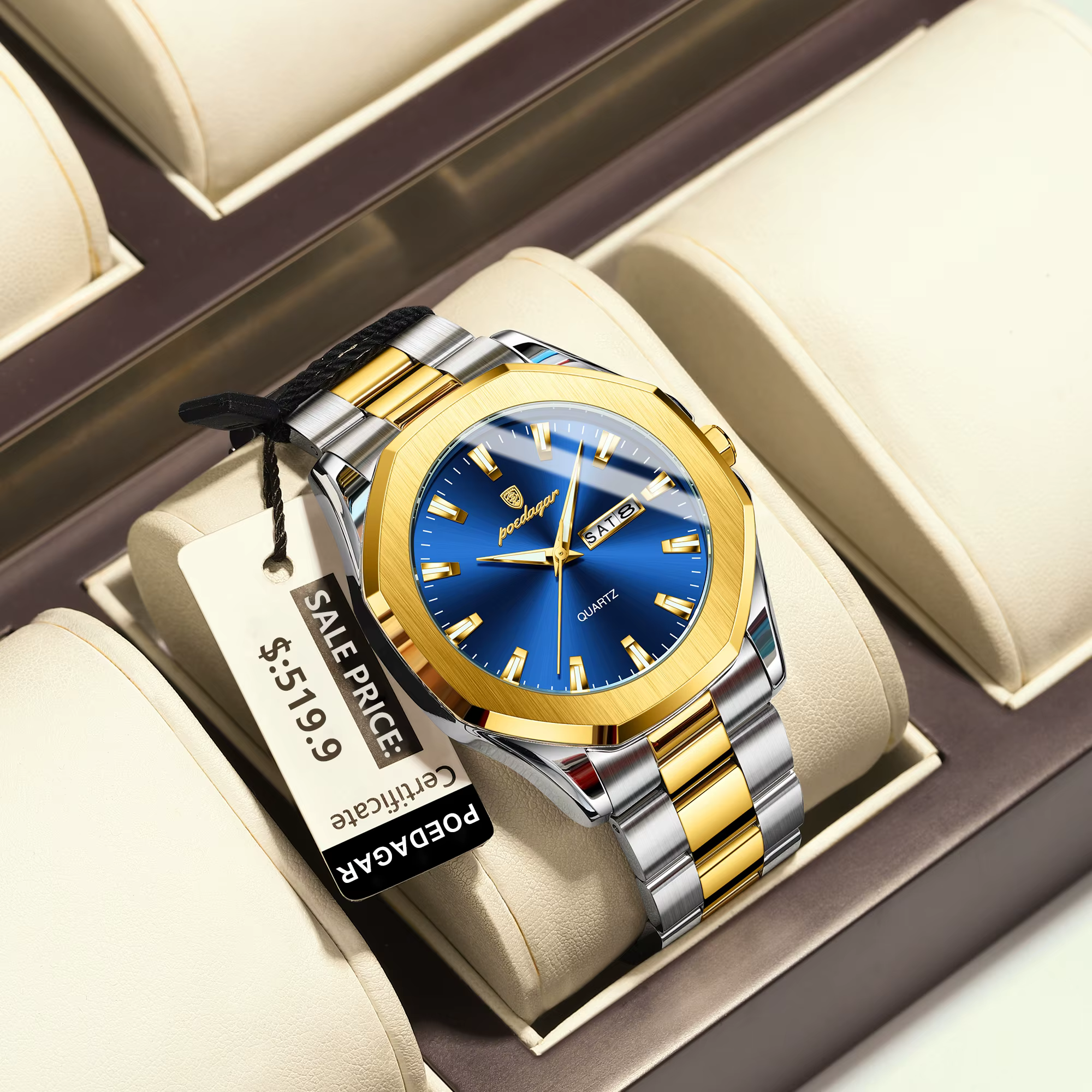POEDAGAR-Montre-bracelet de luxe en acier inoxydable pour homme, étanche, Shoous, semaine, date, mod