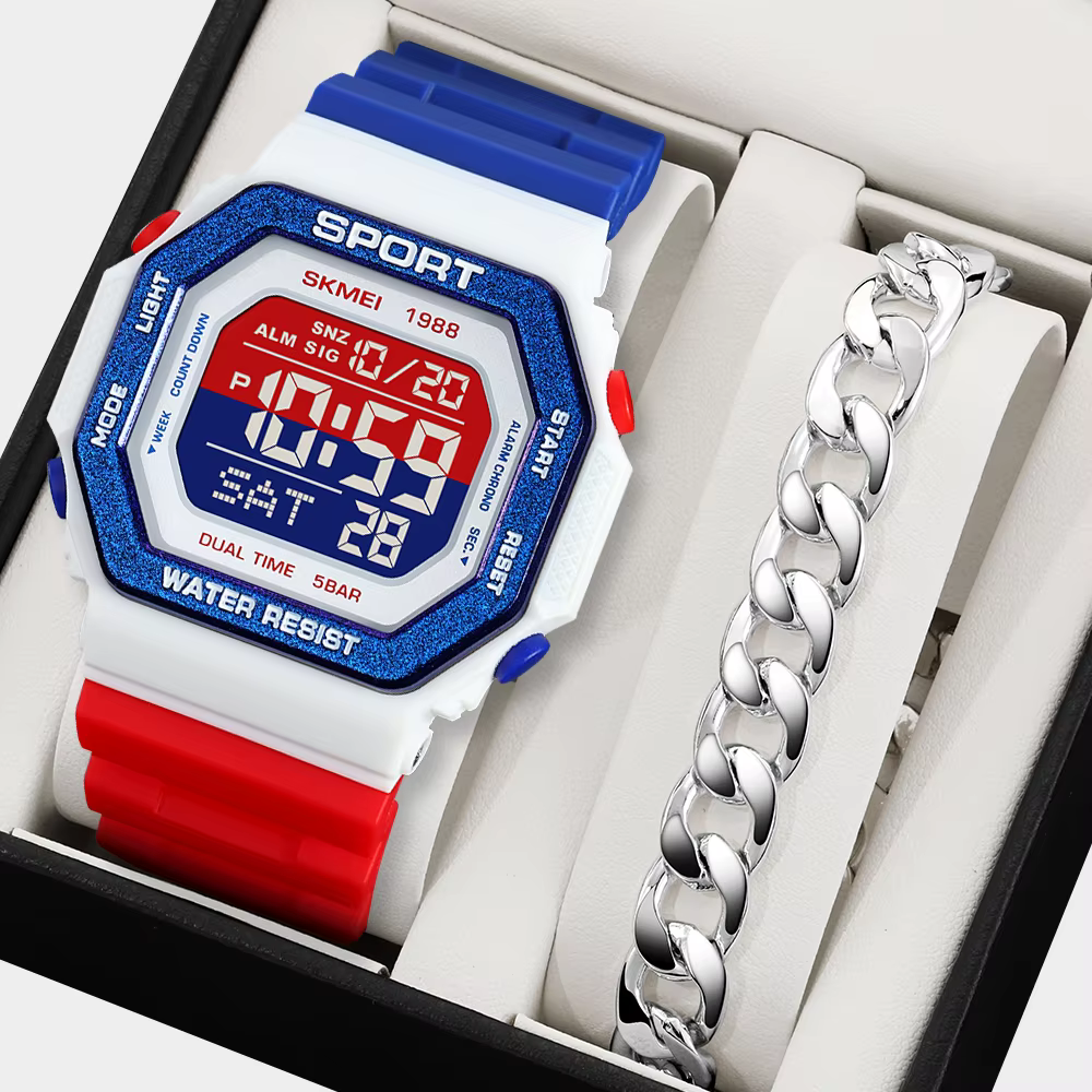 SKMEI mode sport montre numérique pour hommes femmes 5Bar étanche compte à rebours Chrono militaire 