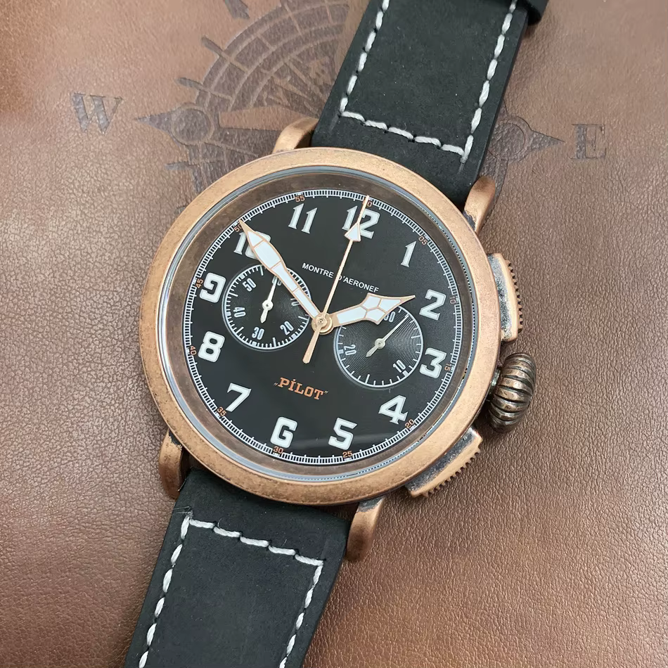 Montre chronographe pour hommes, 45mm, Vintage, Antique, couleur or Rose, titane, Quartz, noir, bleu