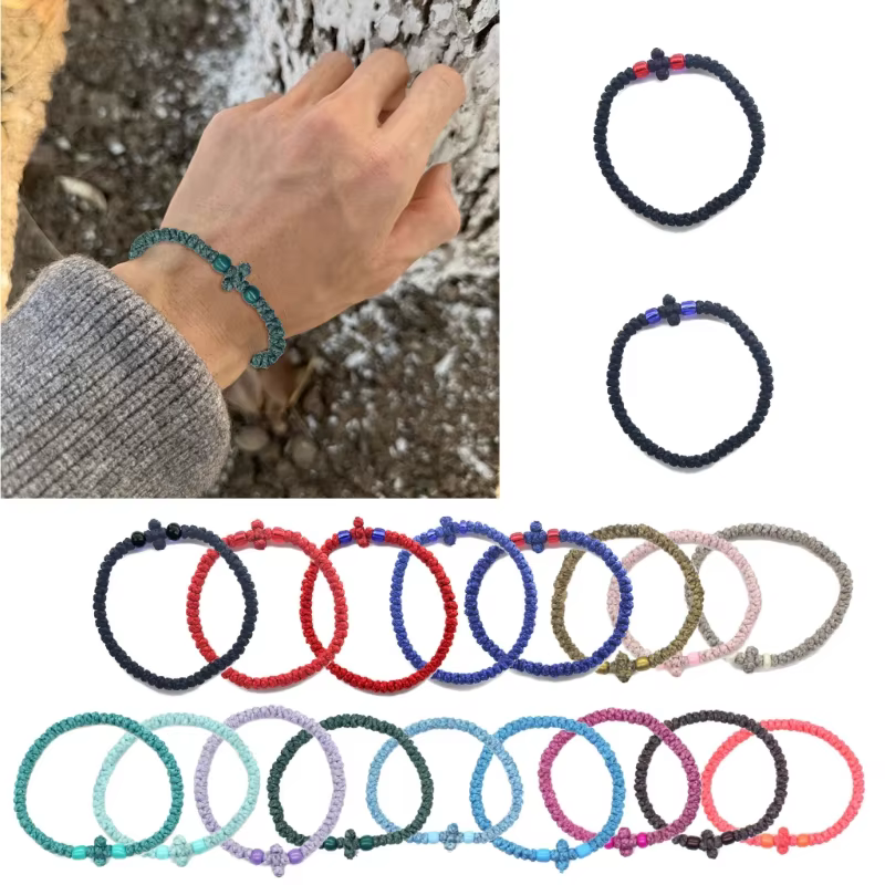 Bracelet en corde prière orthodoxe grecque réglable, chaîne à main tricotée chrétienne pour femmes