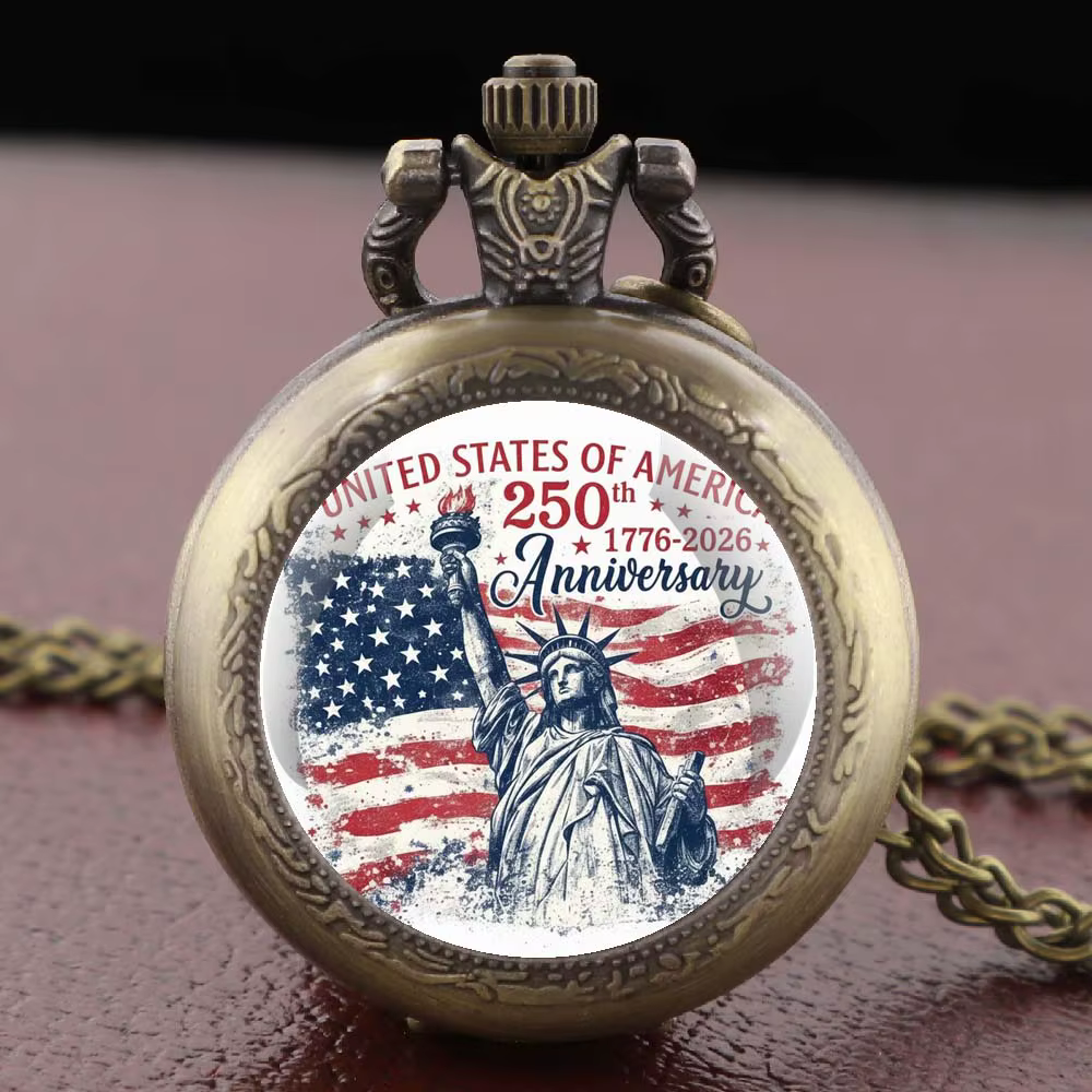 Montres de poche vintage en verre bombé à quartz, 250e anniversaire, avec chaîne, pendentif chronomè