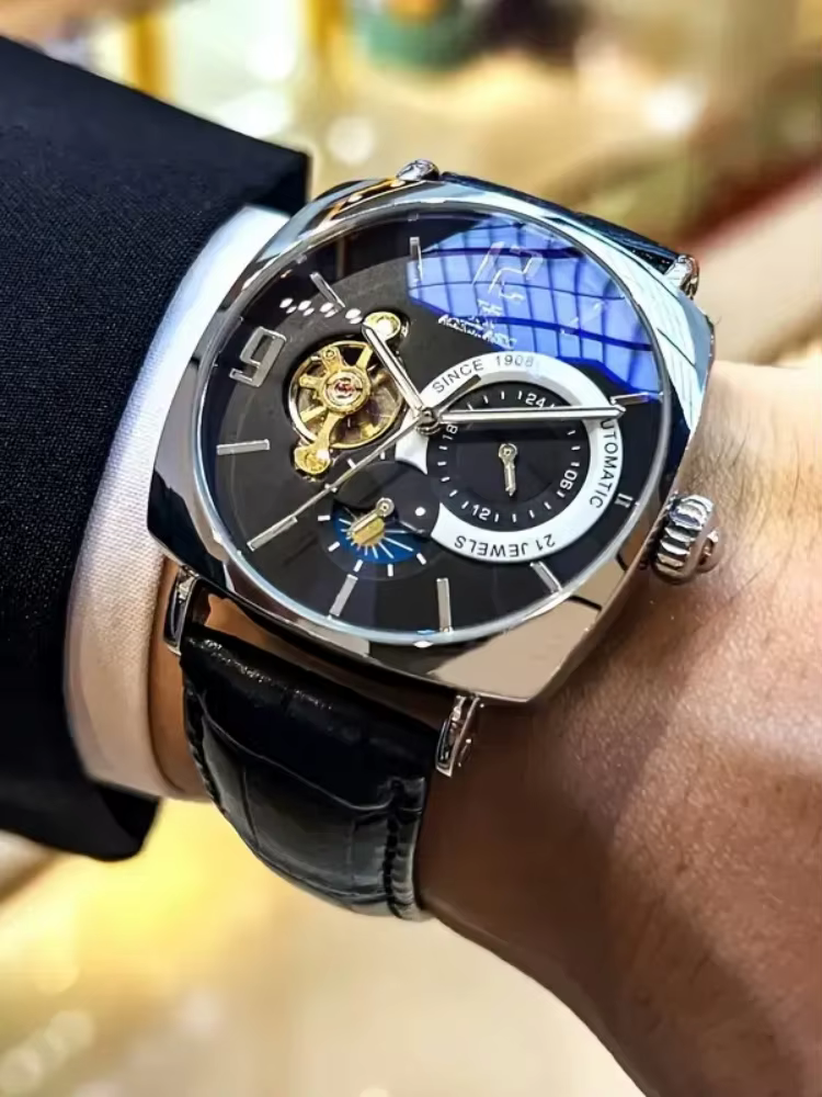 Montre mécanique vintage élégante pour homme, au design esthétique haut de gamme - Cadran squelette,