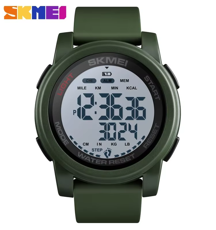 SKMEI-Montre-bracelet de sport numérique pour homme, podomètre, données, horloge, 2 temps, calcul de