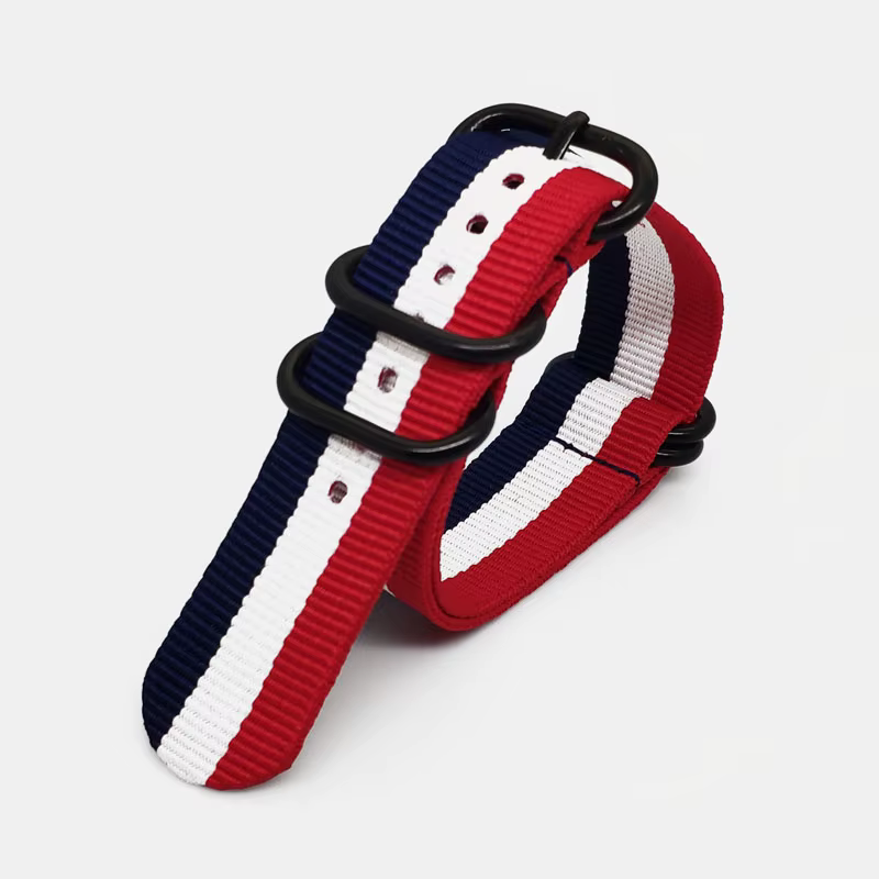 Bracelet de montre multicolore en Nylon noir, boucle d'anneau 18mm 20mm 22mm 24mm rayé étanche, acce
