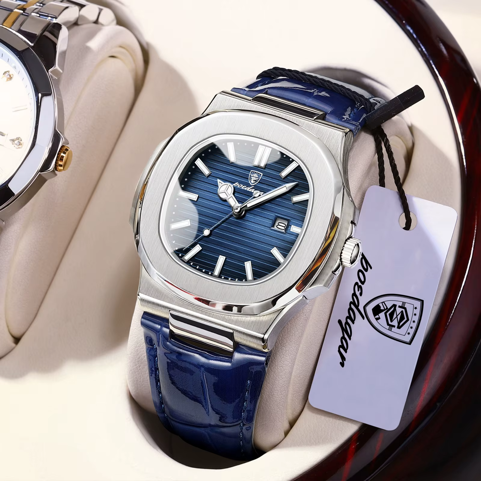 POEDAGAR Top carré homme montre Date étanche lumineux luxe hommes montre-bracelet de haute qualité e