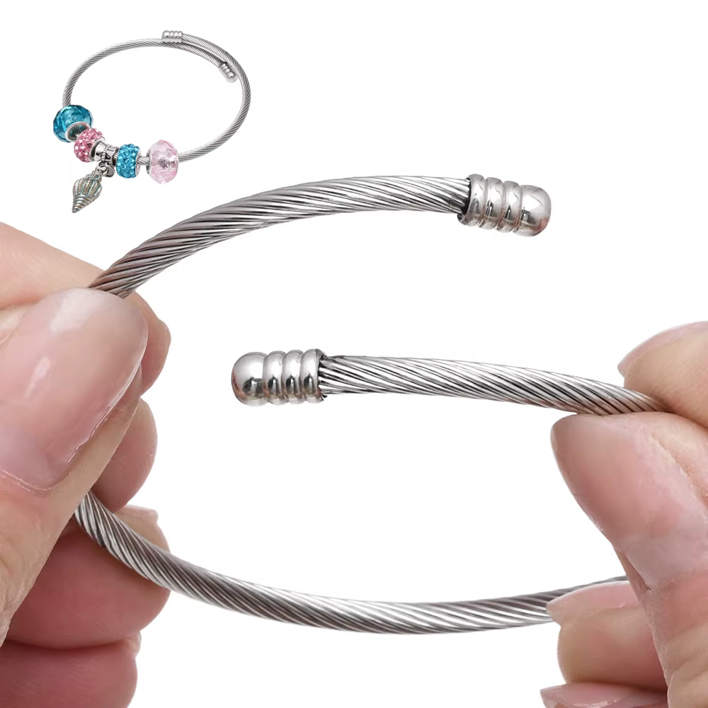 Bracelets en fil de câble torsadé en acier inoxydable, 2 pièces, manchette ouverte réglable, bijoux