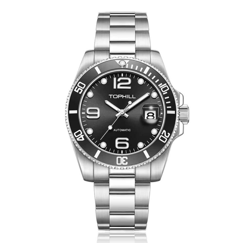 Montres pour hommes TOPHILL automatiques 40 mm Dandong 2820 avec lunette en aluminium, date cyclop 3