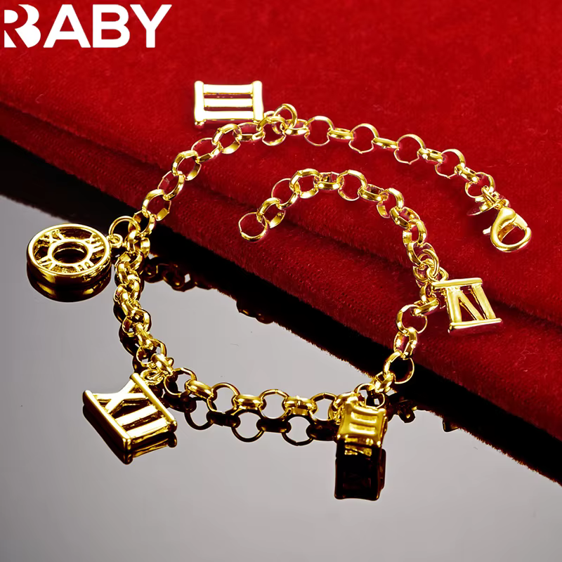 URBABY – Bracelet à breloques en or 18 carats avec chiffres romains pour femmes, accessoires de fête