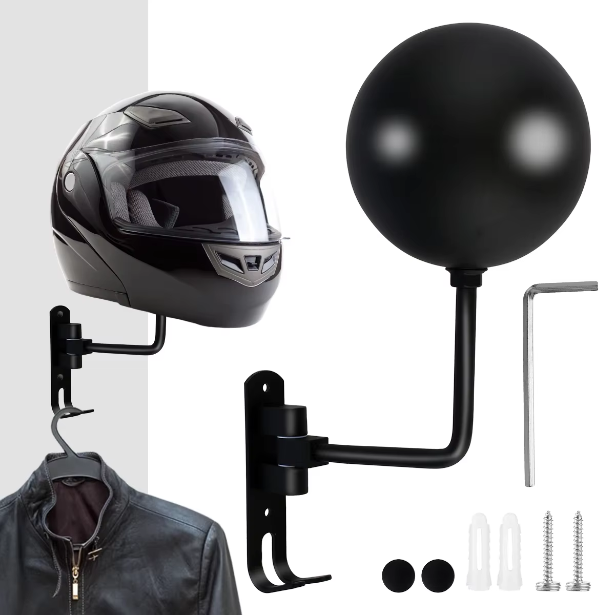Porte-casque de moto Montage mural Rotation à 180 degrés Métal Casque de vélo Support de montage Cas