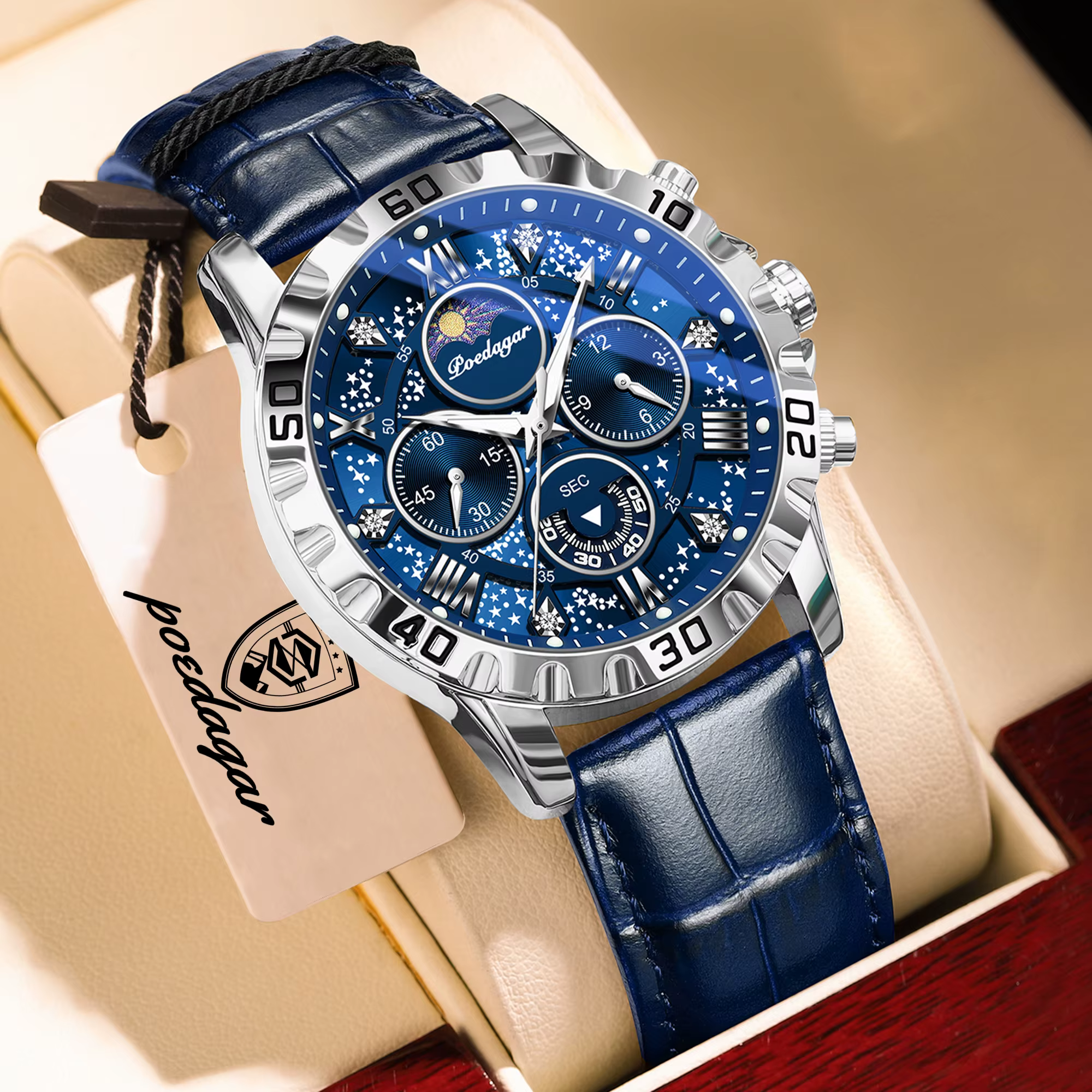 Montre homme POEDAGAR, haut de gamme, fonctionnelle, luxueuse, étanche, chronographe lumineux, brace