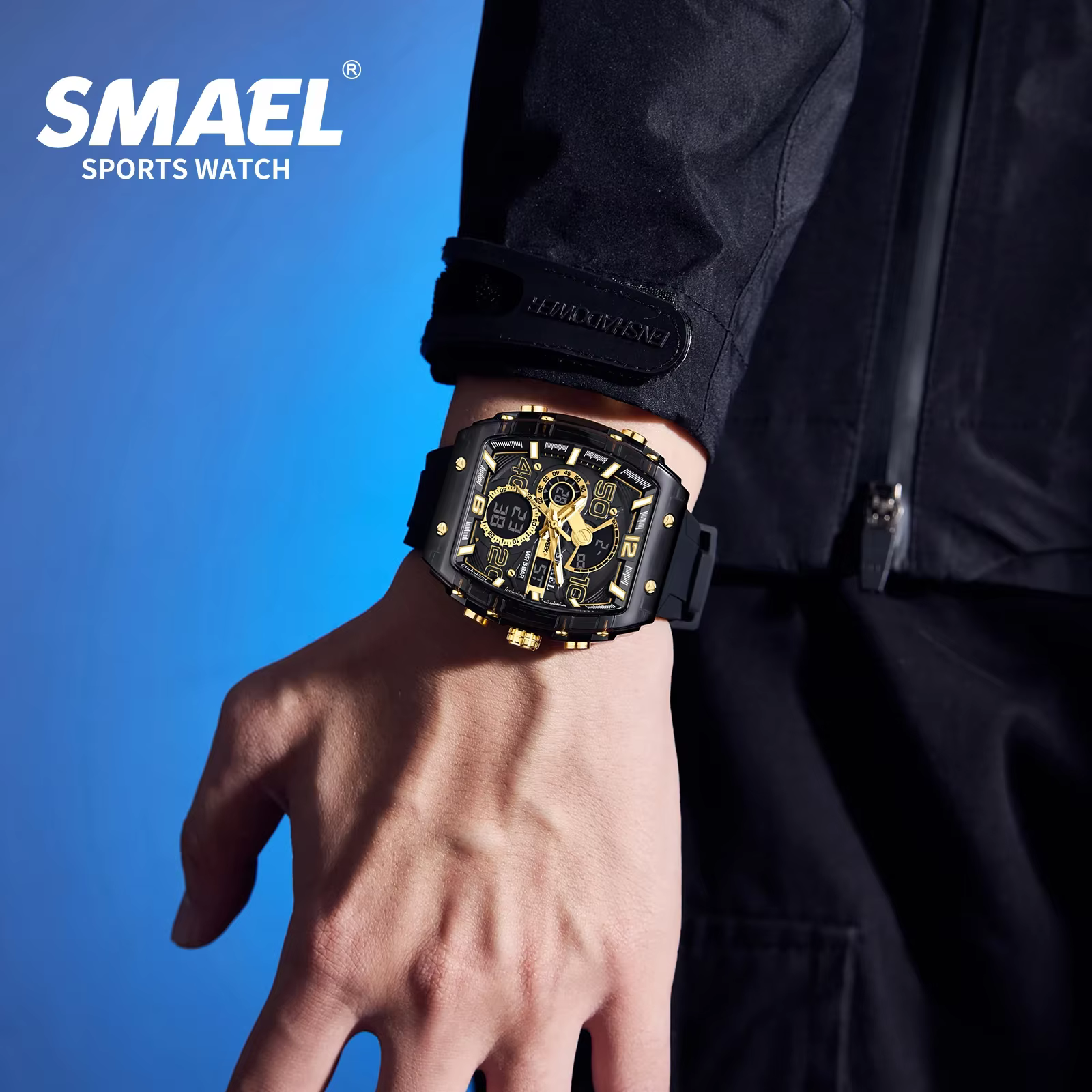 SMAEL 8109 nouvelle montre pour hommes sport multifonctionnel 50M étanche double affichage LED veill
