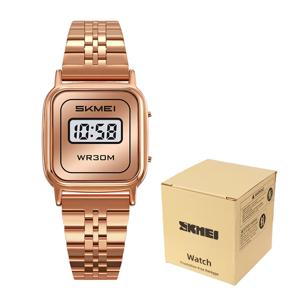 SKMEI 2589 Montre-bracelet numérique de luxe pour femme, étanche 3 bars, montre numérique vintage po