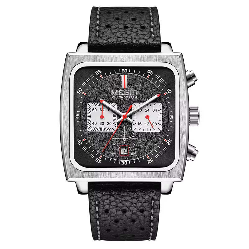 MEGIR 2182 luxe mode sport chronographe multi-fonctionnel militaire en cuir Date montres pour hommes
