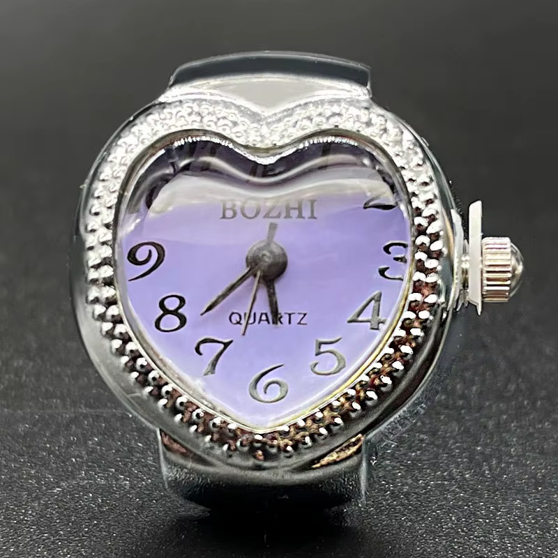 Montre à doigt en forme de cœur, Mini anneaux à maillons à breloque italienne en acier inoxydable, b