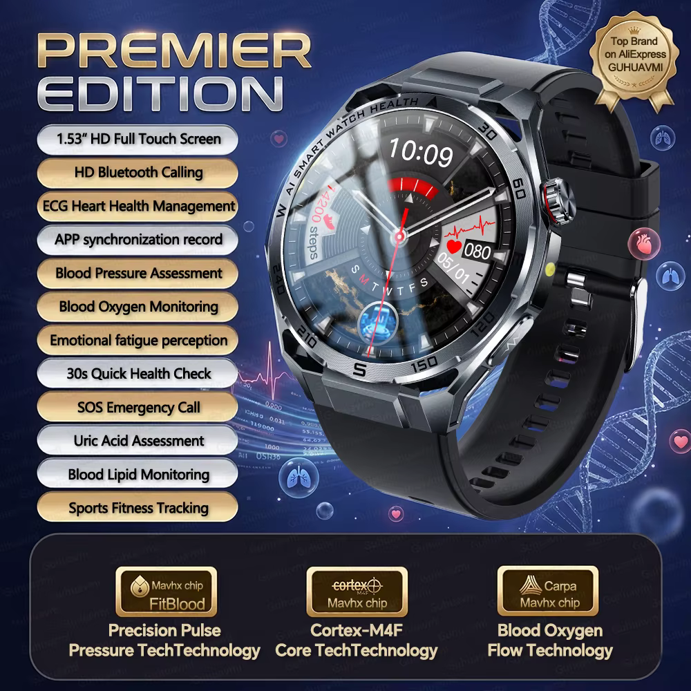 Nouvelle Montre Connectée ECG 2026 pour Hommes – Moniteur de Santé, Fréquence Cardiaque, Pression Ar