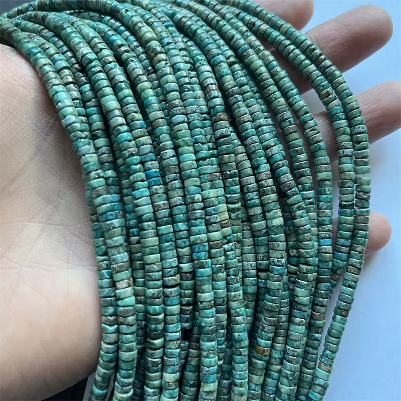 Brut 4/6/8MM Heishi Hubei vert bleu argent Turquoise disque pierres précieuses perles de pierre natu