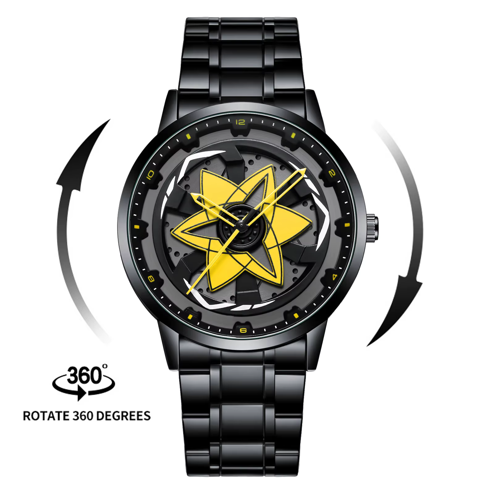 2025 nouvelle montre voiture série créative rotatif mouvement à Quartz sport Style noir en acier ino