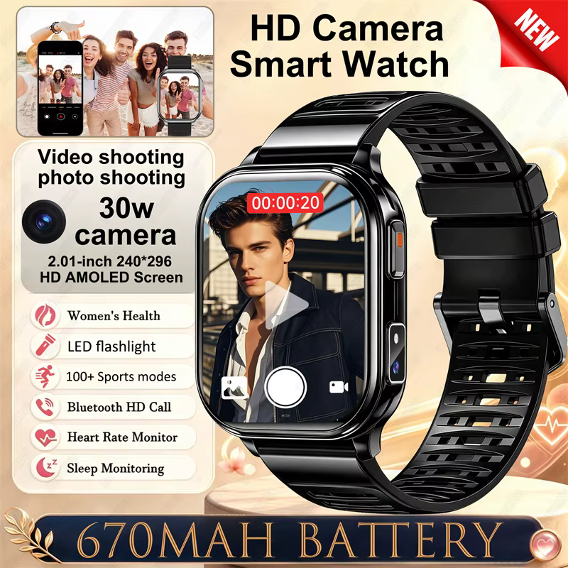 Nouvelle montre connectée avec caméra pour hommes et femmes, enregistrement de photos et vidéos, mon
