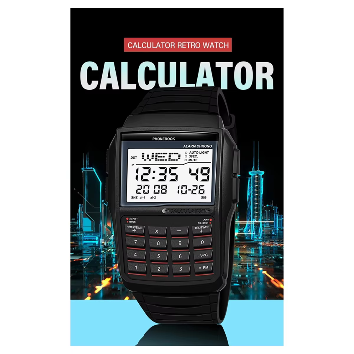 SCLS LED montre électronique numérique sport multifonction calculatrice montre étanche montre ordina
