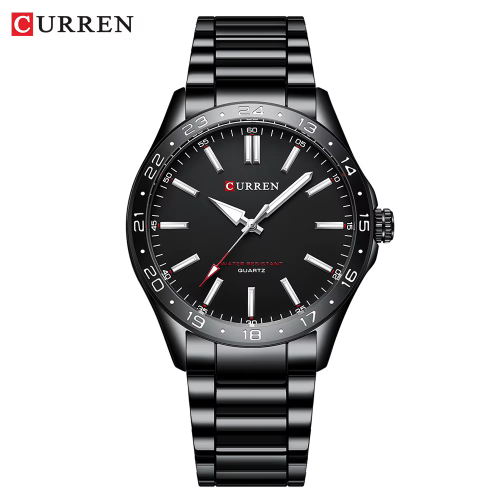 CURREN 8452 hommes montre à Quartz Simple mode loisirs affaires horloge noir argenté bracelet en aci