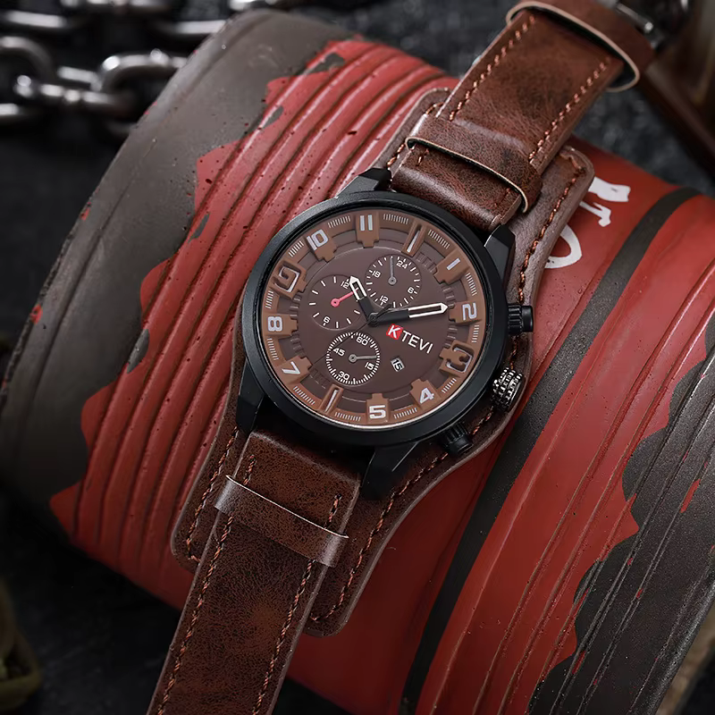 Montres rétro pour hommes, montre de luxe haut de gamme pour homme, bracelet en cuir PU, montre à qu