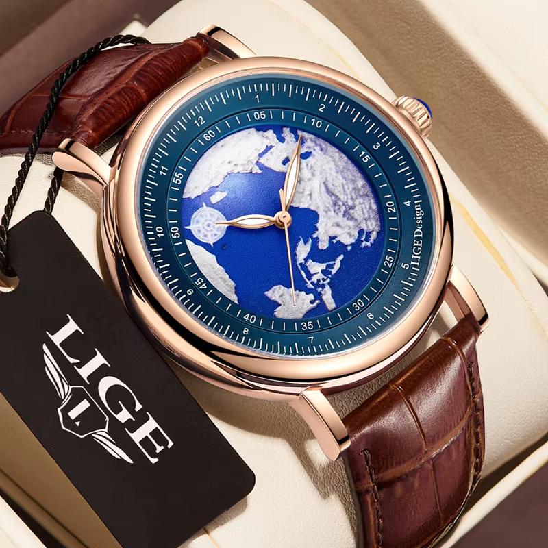 Montres pour hommes LIGE Blue Planet Creative, montre-bracelet à quartz tendance, montre de sport en