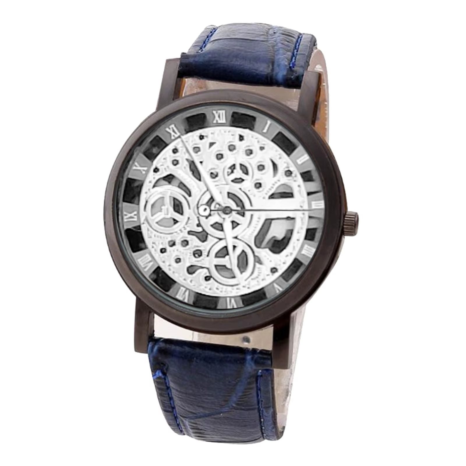 Mode squelette hommes montres Quartz Bracelet en cuir Bracelet montre-Bracelet de luxe affaires mont