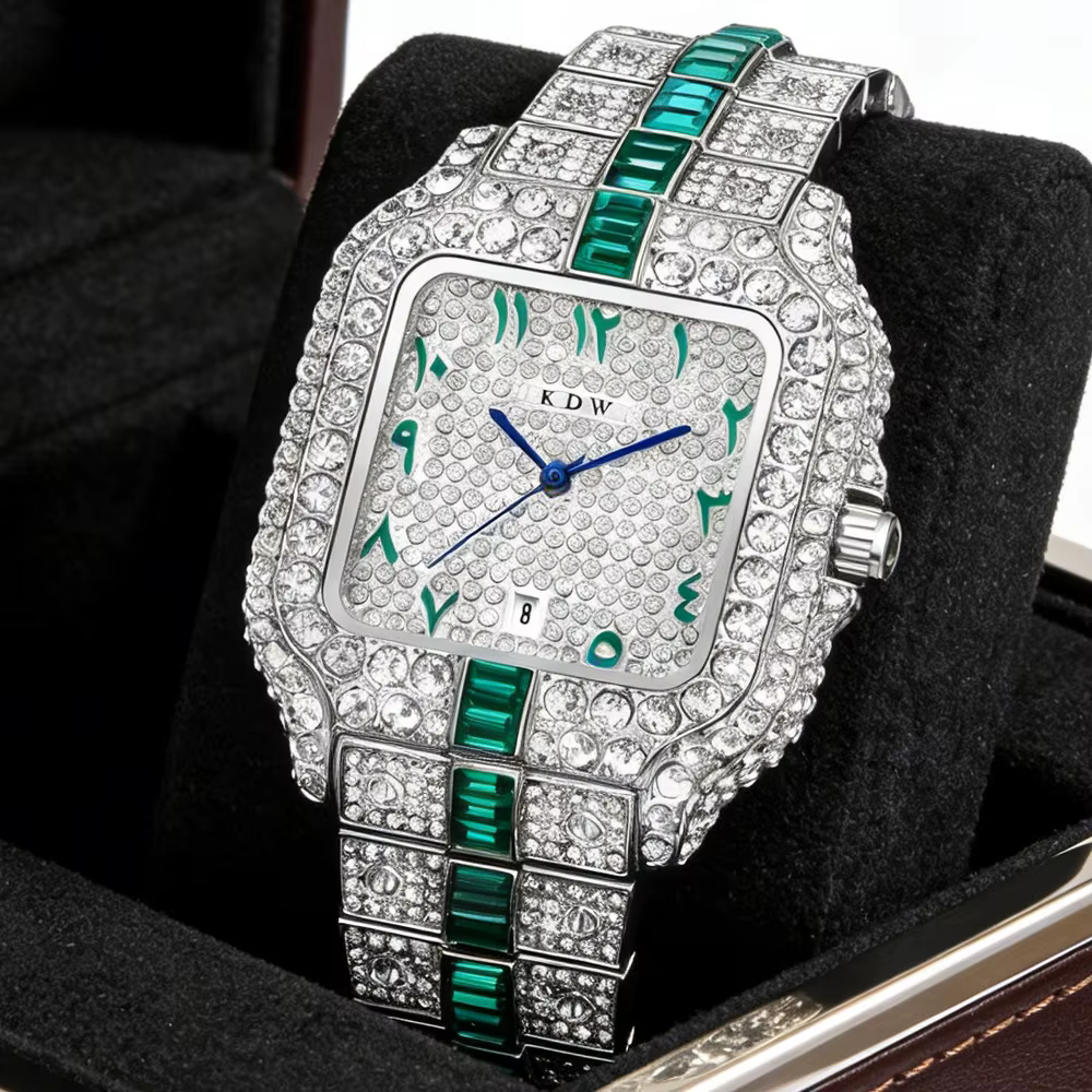 Montre en Quartz entièrement sertie de diamants pour Hommes, Luxe, Populaire, Or, Argent, Montres Ic