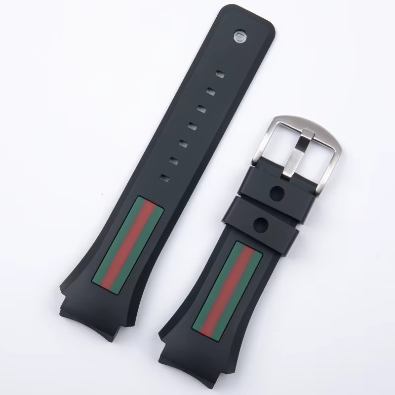 Bracelet de montre en caoutchouc pour Gucci YA137/YA137107A, 29-21mm, avec port saillant dédié, étan
