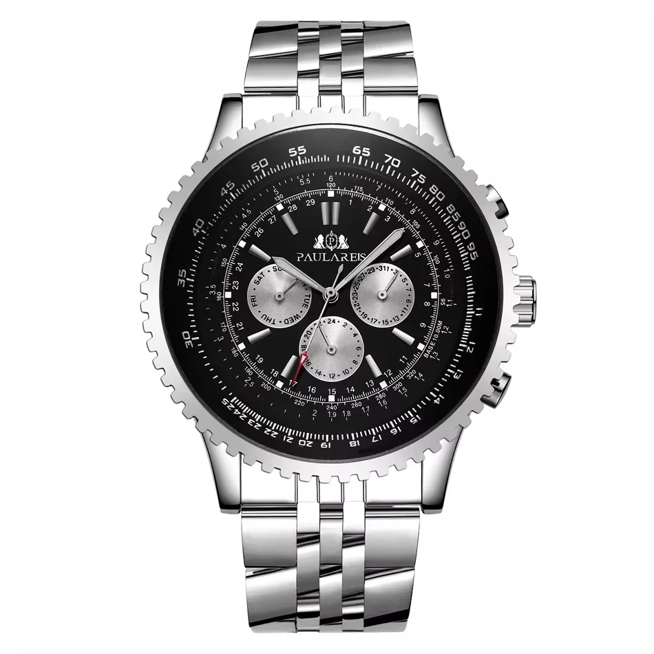 Montres automatiques en cuir pour hommes, mécanique, auto-vent, mode, sport, bleu, noir, blanc, gran