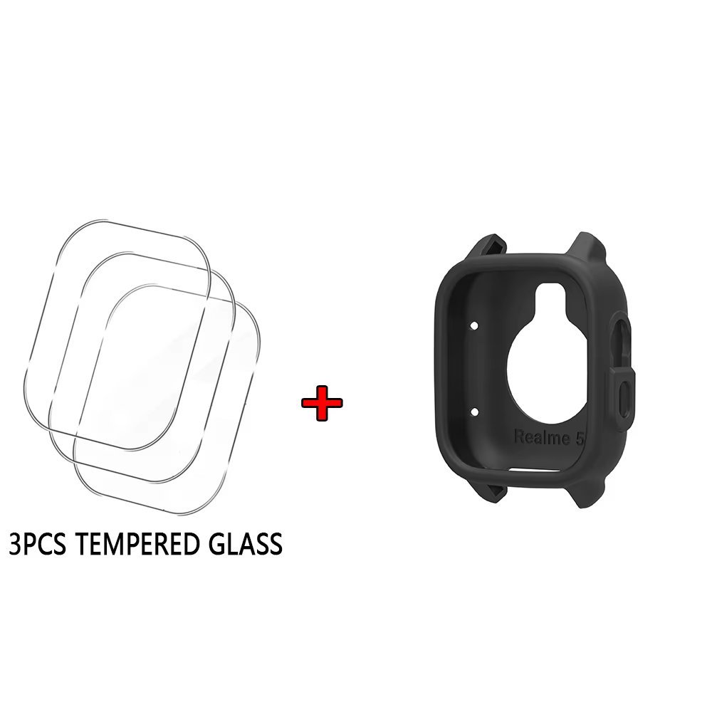 Étui de protection en silicone + 3 verres trempés pour Realme Watch 5, coque de protection pour mont