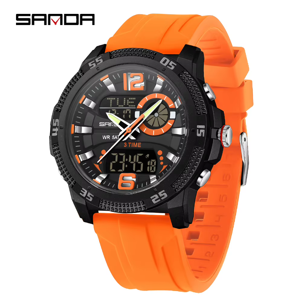 SANDA mode luxe hommes montres double affichage numérique Sport analogique Quartz homme montre-brace
