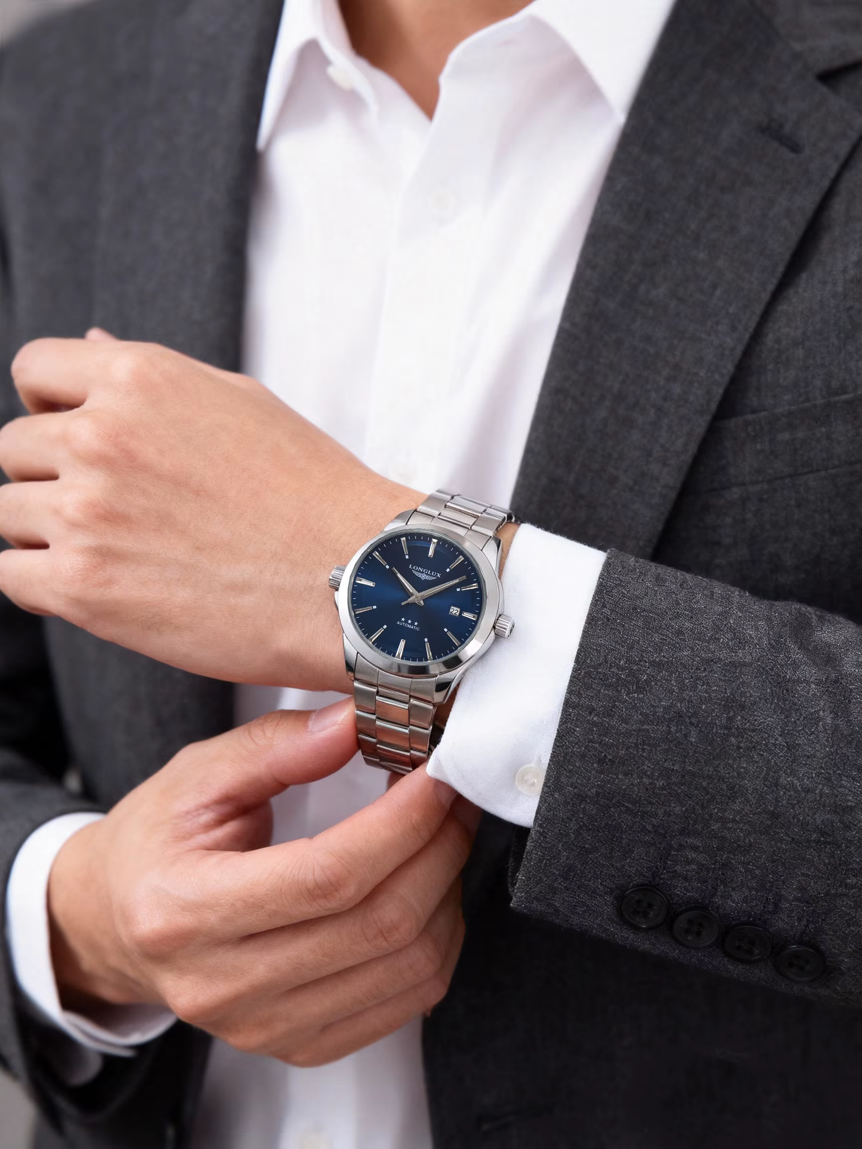 Montre automatique pour hommes, date d'affaires, mécanique, étanche, en acier inoxydable, lumineuse,