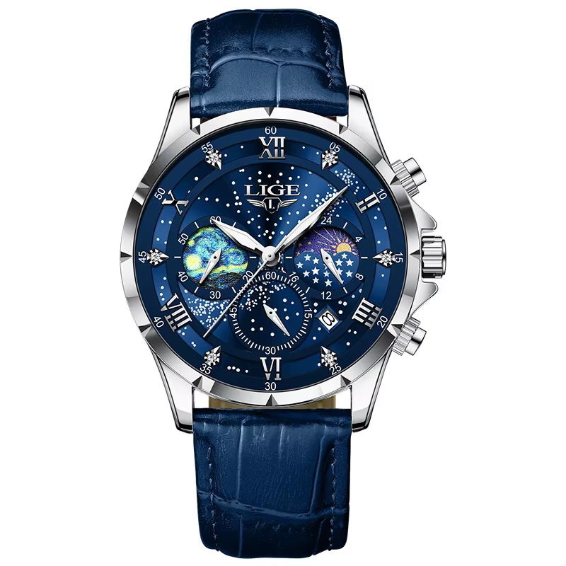 LIGE-Montre de sport en cuir véritable pour homme, marque de luxe supérieure, style militaire, date,