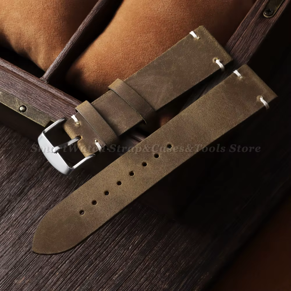 Bracelet de montre vintage en cuir huilé ciré pour Omega 18mm 19mm 20mm 21mm 22mm 24mm, sangle en cu