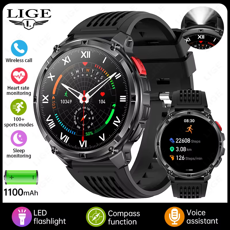 LIGE nouveau traqueur de Sport en plein air montre intelligente hommes 1100mAh grande batterie longu