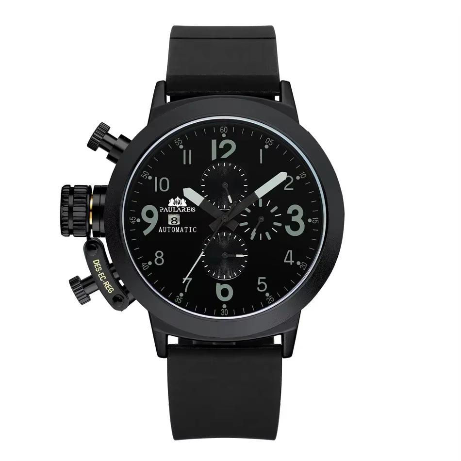 Montres automatiques pour hommes, mécanique, boîtier de bateau en caoutchouc, Orange, bleu, jaune, g
