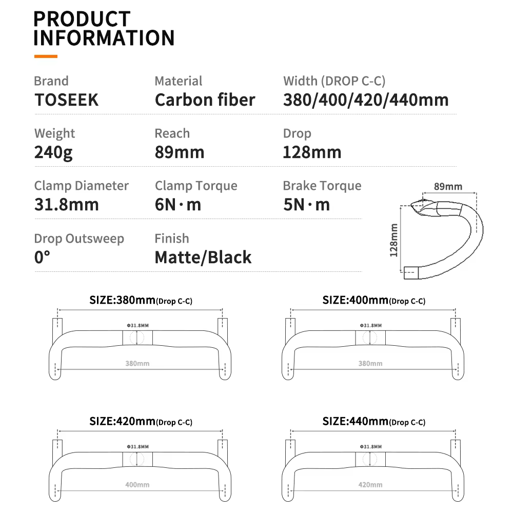 TOSEEK – guidon en carbone pour vélo de route, réduire la résistance, barres coudées, pièces de renf