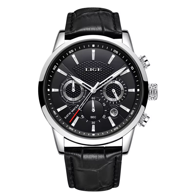 LIGE-Montre à quartz en cuir étanche pour homme, horloge de sport masculine, chronographe de date, a
