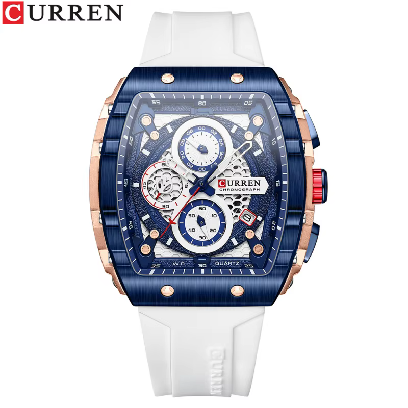 CURREN 8442 Montre de sport à grand cadran tendance avec montre à quartz rectangulaire creuse unique