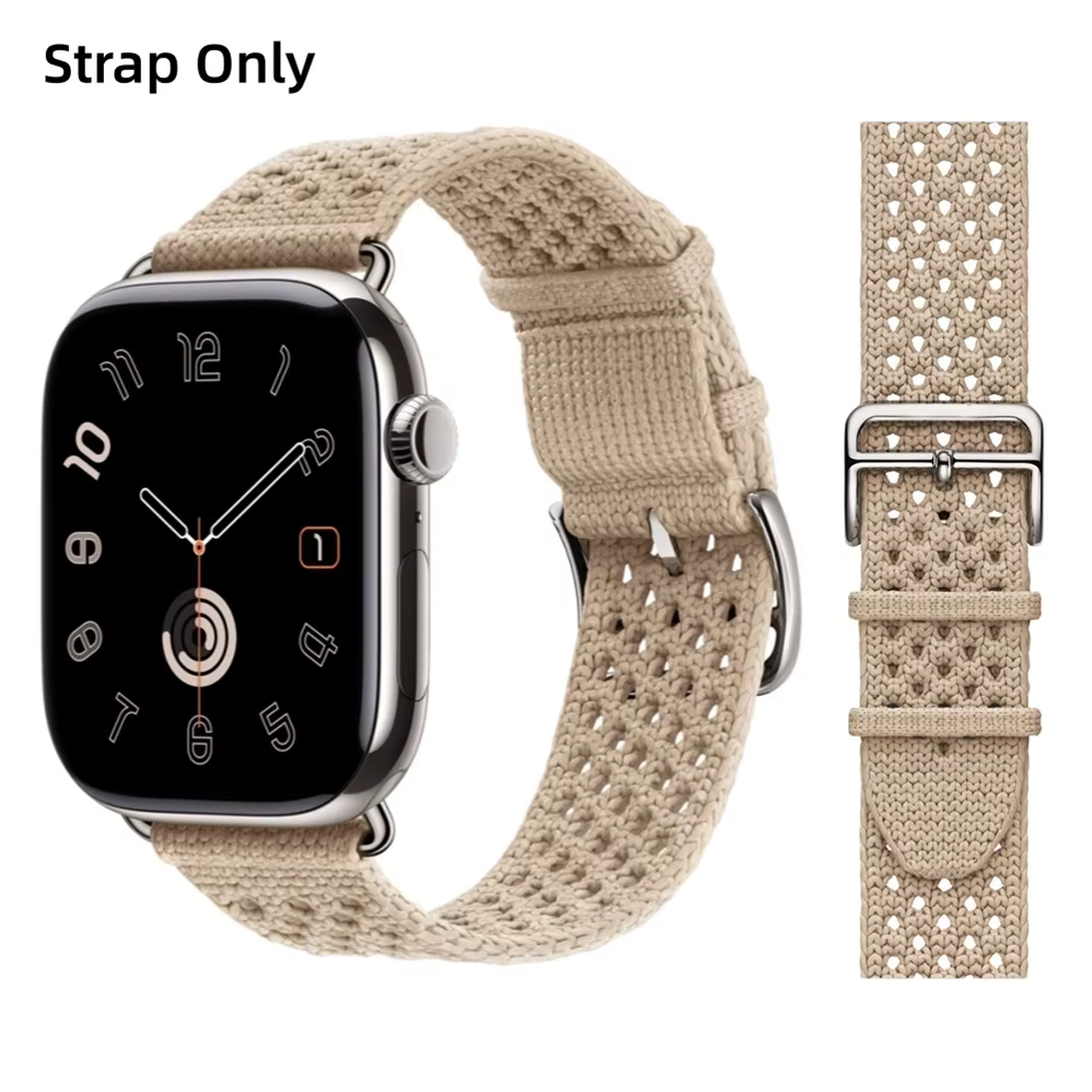 Nouveau Bracelet Tricot Simple Tour Bleu Jean Beige De Weimar 2026 pour Apple Watch Ultra3 11 9 8 7